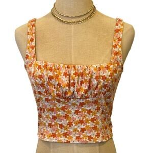 EVOLUTIONARY Orange Floral Cropped Tank Shirt Top size M made in USA